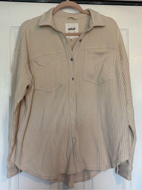 Aerie Cream Waffle Knit Button-Up Shacket